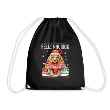 Cocker Spaniel Hund Feliz Navidog - Feliz Navidad - Turnbeutel - Schwarz - Vorne