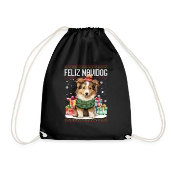Collie-Hund Feliz Navidog - Feliz Navidad Weihnachten - Turnbeutel - Schwarz - Vorne