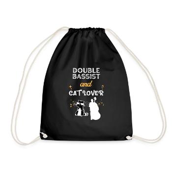 Double Bass Cat Lover Gift - Drawstring Bag - black - Front