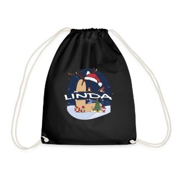 Toller Linda-Name mit Weihnachtsmütze im Weihnachtsthema - Turnbeutel - Schwarz - Vorne