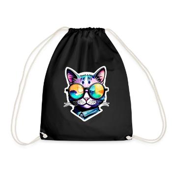 Cat with Sunglasses - Cat with Glasses - Drawstring Bag - black - Front
