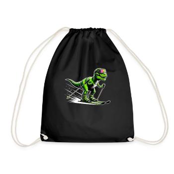 T-Rex auf Ski - Lustiger Dinosaurier-Ski - Turnbeutel - Schwarz - Vorne