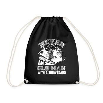 Snowboarding Old Man With A Snowboard - Drawstring Bag - black - Front
