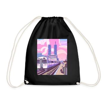 Japan Train Station - Drawstring Bag - black - Front
