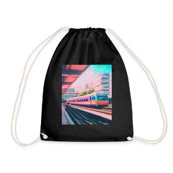 Train Japan Railway Station - Drawstring Bag - black - Front