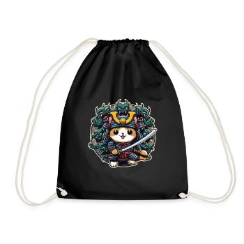 Samurai-Ninja-Katze und Monster dahinter - Turnbeutel - Schwarz - Vorne