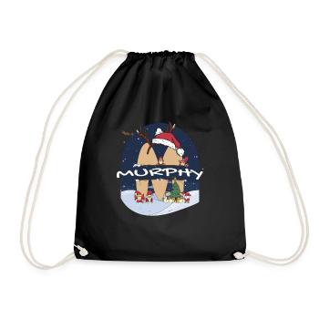 Awesome Murphy Name w Santa Hat in Xmas Theme - Drawstring Bag - black - Front