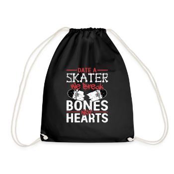 Date A Skater We Break Bones Not Hearts Skate Skat - Drawstring Bag - black - Front