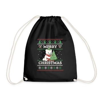 Ugly Christmas Sweater Cute Polar Bear - Drawstring Bag - black - Front