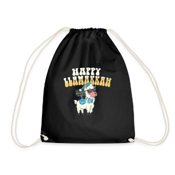 Jewish Hanukkah Happy Llamakkah Chrismukkah Llama - Drawstring Bag - black - Front