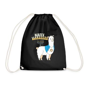 Happy Llamakkah Hanukkah Jewish Chrismukkah Llama - Drawstring Bag - black - Front