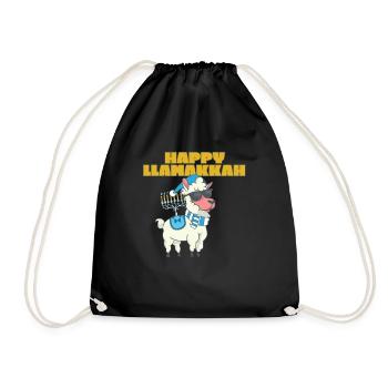 Happy Llamakkah Hanukkah Jewish Chrismukkah Llama - Drawstring Bag - black - Front