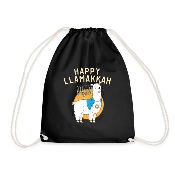 Jewish Hanukkah Happy Llamakkah Chrismukkah Llama - Drawstring Bag - black - Front
