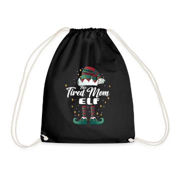 tired mom elf funny family christmas christmas - Drawstring Bag - black - Front