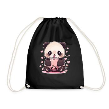 Kawaii Panda trinkt Boba Bubble Tea Chibi - Turnbeutel - Schwarz - Vorne