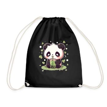 Kawaii Panda trinkt Boba Bubble Tea Chibi - Turnbeutel - Schwarz - Vorne