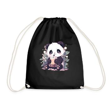 Kawaii Panda trinkt Boba Bubble Tea Chibi - Turnbeutel - Schwarz - Vorne
