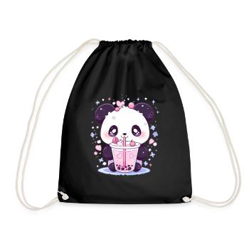 Kawaii Panda trinkt Boba Bubble Tea Chibi - Turnbeutel - Schwarz - Vorne