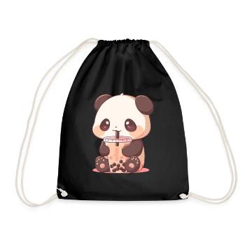 Kawaii Panda trinkt Boba Bubble Tea Chibi - Turnbeutel - Schwarz - Vorne