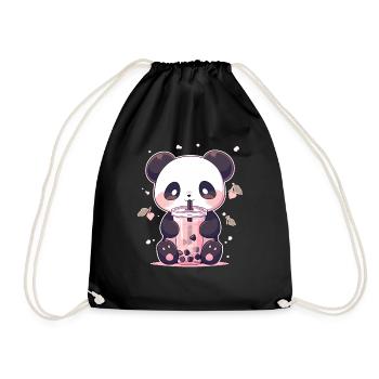 Kawaii Panda trinkt Boba Bubble Tea Chibi - Turnbeutel - Schwarz - Vorne
