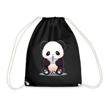 Kawaii Panda trinkt Boba Bubble Tea Chibi - Turnbeutel - Schwarz - Vorne