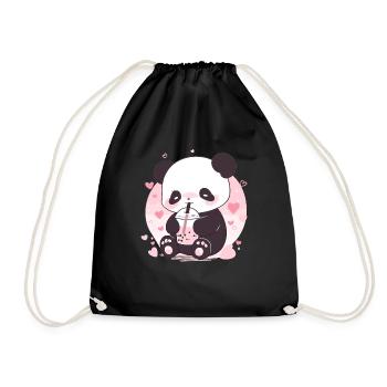 Kawaii Panda trinkt Boba Bubble Tea Chibi - Turnbeutel - Schwarz - Vorne
