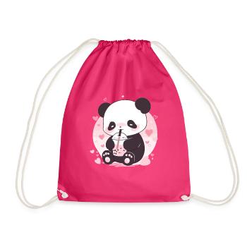 Kawaii Panda trinkt Boba Bubble Tea Chibi - Turnbeutel - Fuchsia - Vorne