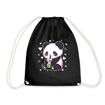 Kawaii Panda trinkt Boba Bubble Tea Chibi - Turnbeutel - Schwarz - Vorne