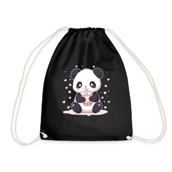 Kawaii Panda trinkt Boba Bubble Tea Chibi - Turnbeutel - Schwarz - Vorne