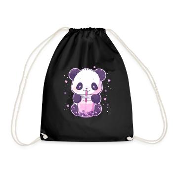 Kawaii Panda trinkt Boba Bubble Tea Chibi - Turnbeutel - Schwarz - Vorne