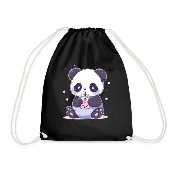 Kawaii Panda trinkt Boba Bubble Tea Chibi - Turnbeutel - Schwarz - Vorne