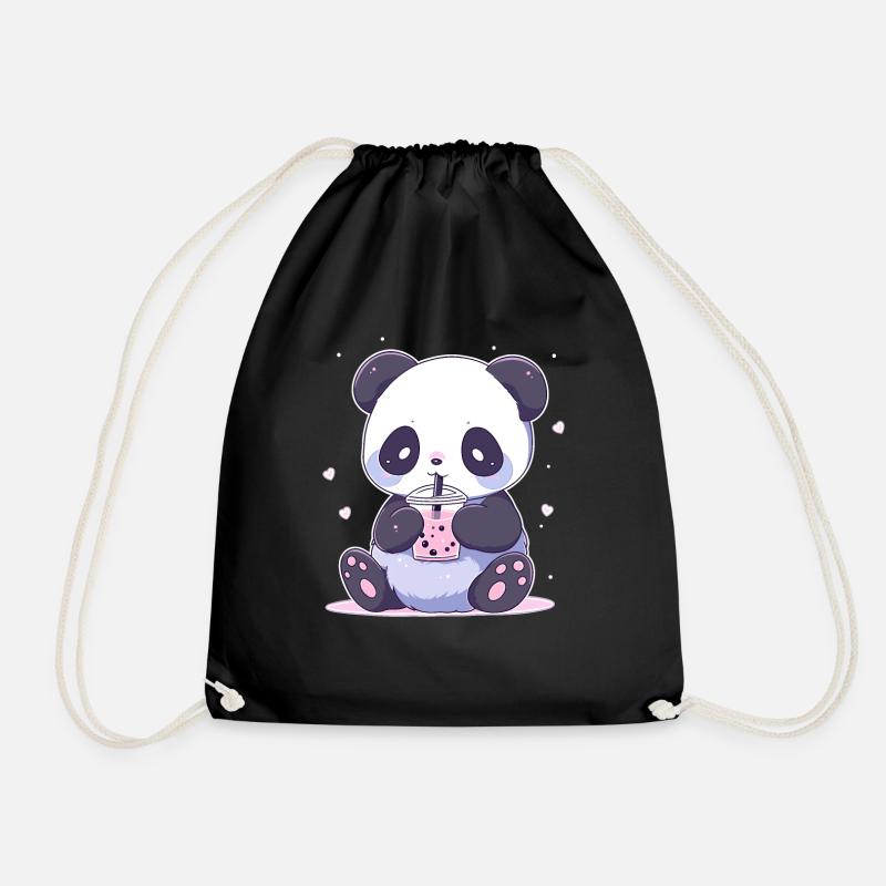 Kawaii Panda trinkt Boba Bubble Tea Chibi - Turnbeutel - Schwarz