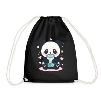 Kawaii Panda trinkt Boba Bubble Tea Chibi - Turnbeutel - Schwarz - Vorne