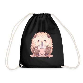 Kawaii Hérisson Boissons Boba Bubble Tea Chibi - Sac de sport léger - noir - Devant
