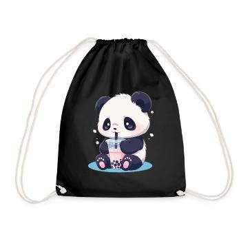 Kawaii Panda trinkt Boba Bubble Tea Chibi - Turnbeutel - Schwarz - Vorne