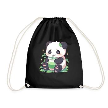 Kawaii Panda trinkt Boba Bubble Tea Chibi - Turnbeutel - Schwarz - Vorne