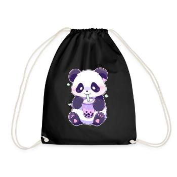 Kawaii Panda trinkt Boba Bubble Tea Chibi - Turnbeutel - Schwarz - Vorne