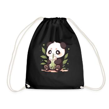Kawaii Panda trinkt Boba Bubble Tea Chibi - Turnbeutel - Schwarz - Vorne