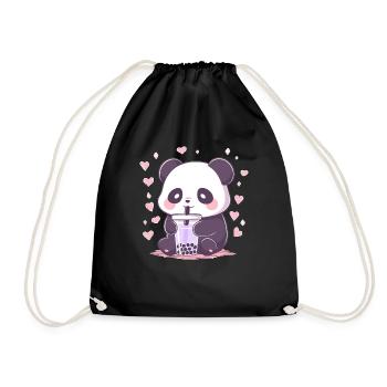 Kawaii Panda trinkt Boba Bubble Tea Chibi - Turnbeutel - Schwarz - Vorne