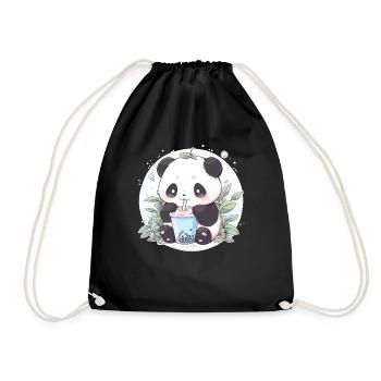 Kawaii Panda trinkt Boba Bubble Tea Chibi - Turnbeutel - Schwarz - Vorne