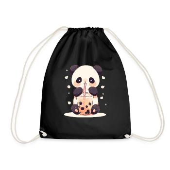 Kawaii Panda trinkt Boba Bubble Tea Chibi - Turnbeutel - Schwarz - Vorne