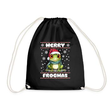 Cute Frog Wishes Merry Christmas - Drawstring Bag - black - Front