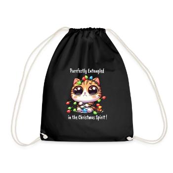 Christmas cat with tangled fairy lights - Drawstring Bag - black - Front