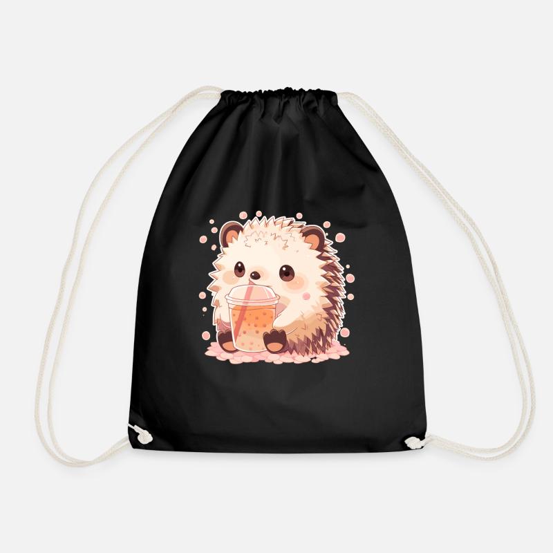Kawaii Igel trinkt Boba Bubble Tea Chibi - Turnbeutel - Schwarz