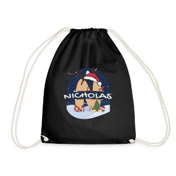 Awesome Nicholas Name w Santa Hat in Xmas Theme - Drawstring Bag - black - Front