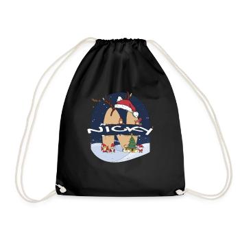 Awesome Nicky Name w Santa Hat in Xmas Theme - Drawstring Bag - black - Front