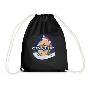 Awesome Ortiz Name w Santa Hat in Xmas Theme - Drawstring Bag - black - Front