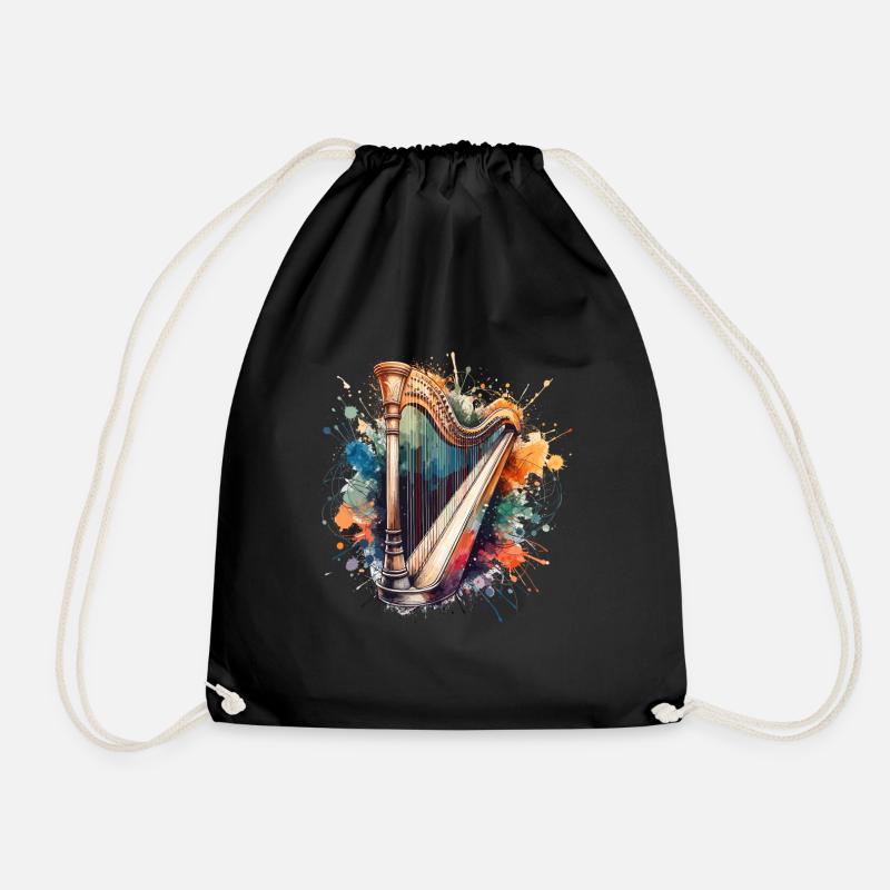Harp in watercolors - Drawstring Bag - black
