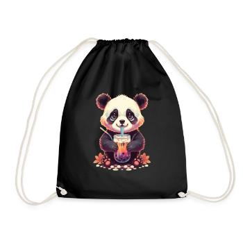 Kawaii Niedlicher Anime Panda Trinkblase Boba Tee - Turnbeutel - Schwarz - Vorne