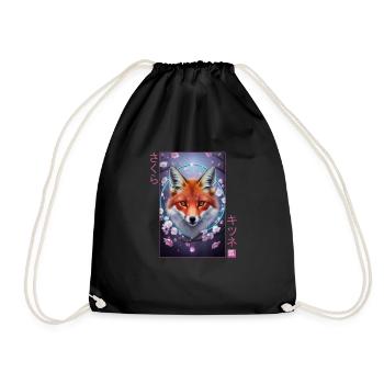 Japanischer Fuchs Kirschblüte Blume sakura Kawaii - Turnbeutel - Schwarz - Vorne